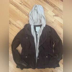 Brown Corduroy Utility Jacket with Hoodie